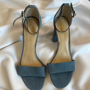 Ivanka Trump blue leather (Looks like denim) block heel shoes. Size 9.5